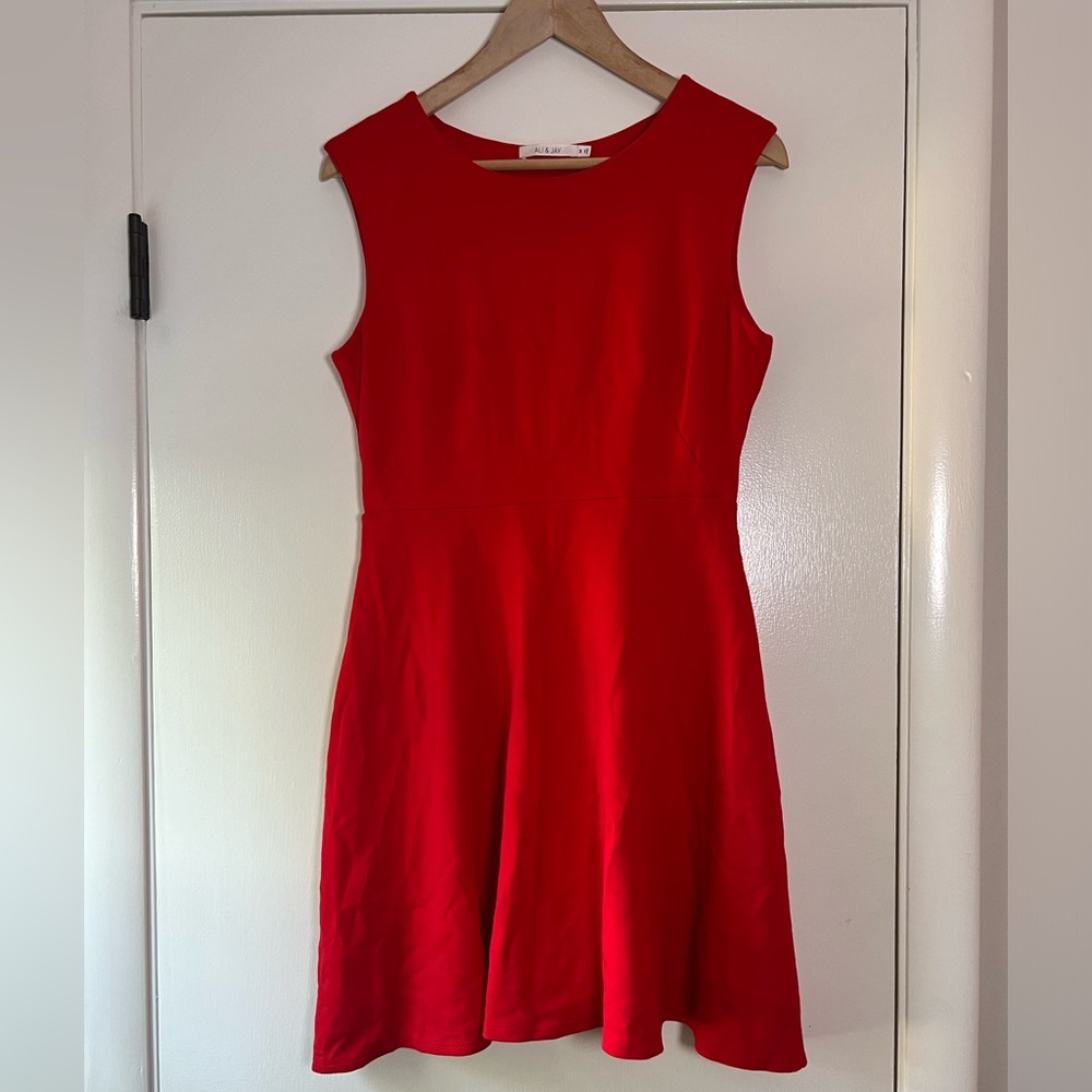 Ali & Jay Red Ponte Knit Sleeveless Fit & Flare Sheath Dress Classic Minimalist